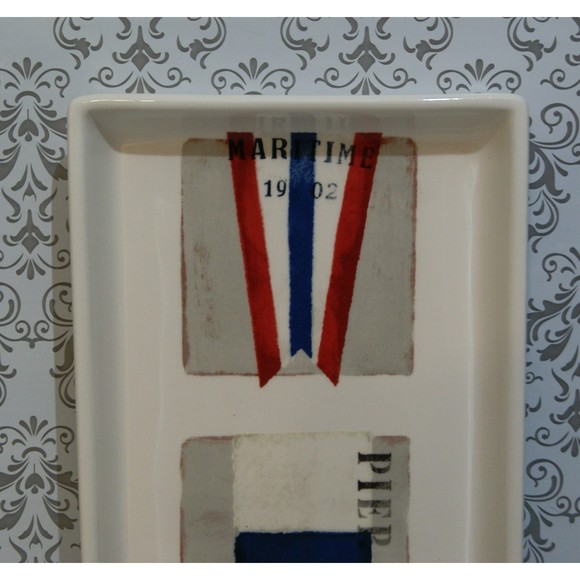 Magenta Maritime Pottery Platter Dish Nautical Pier Beach Theme Kitchen - Picture 2 of 8